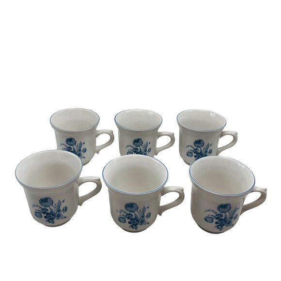 Set of 6 VTG Brick Oven Stoneware Blue White Floral Jardin Bleu Mug Cup Cottage - Picture 10 of 15